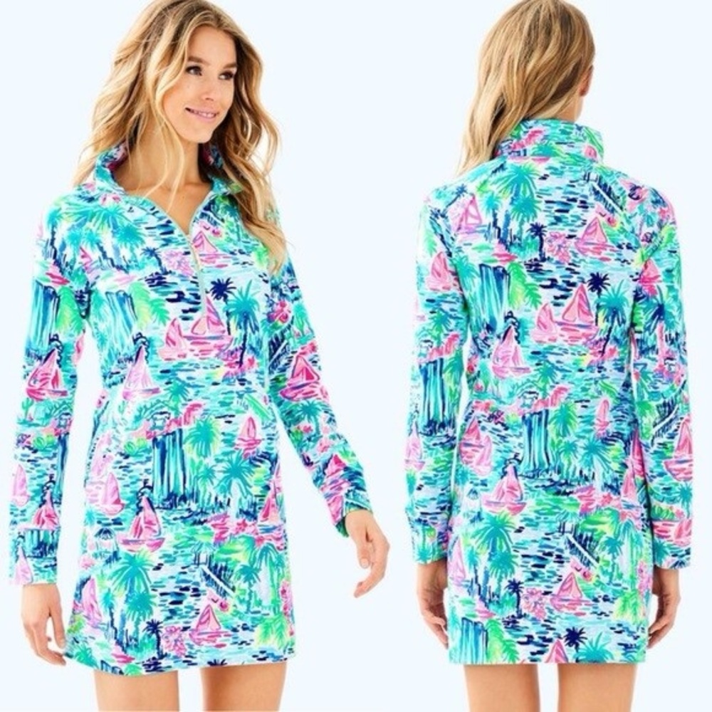 Lilly Pulitzer Skipper Popover Dress 1/4 Zip Salt in the Air Print